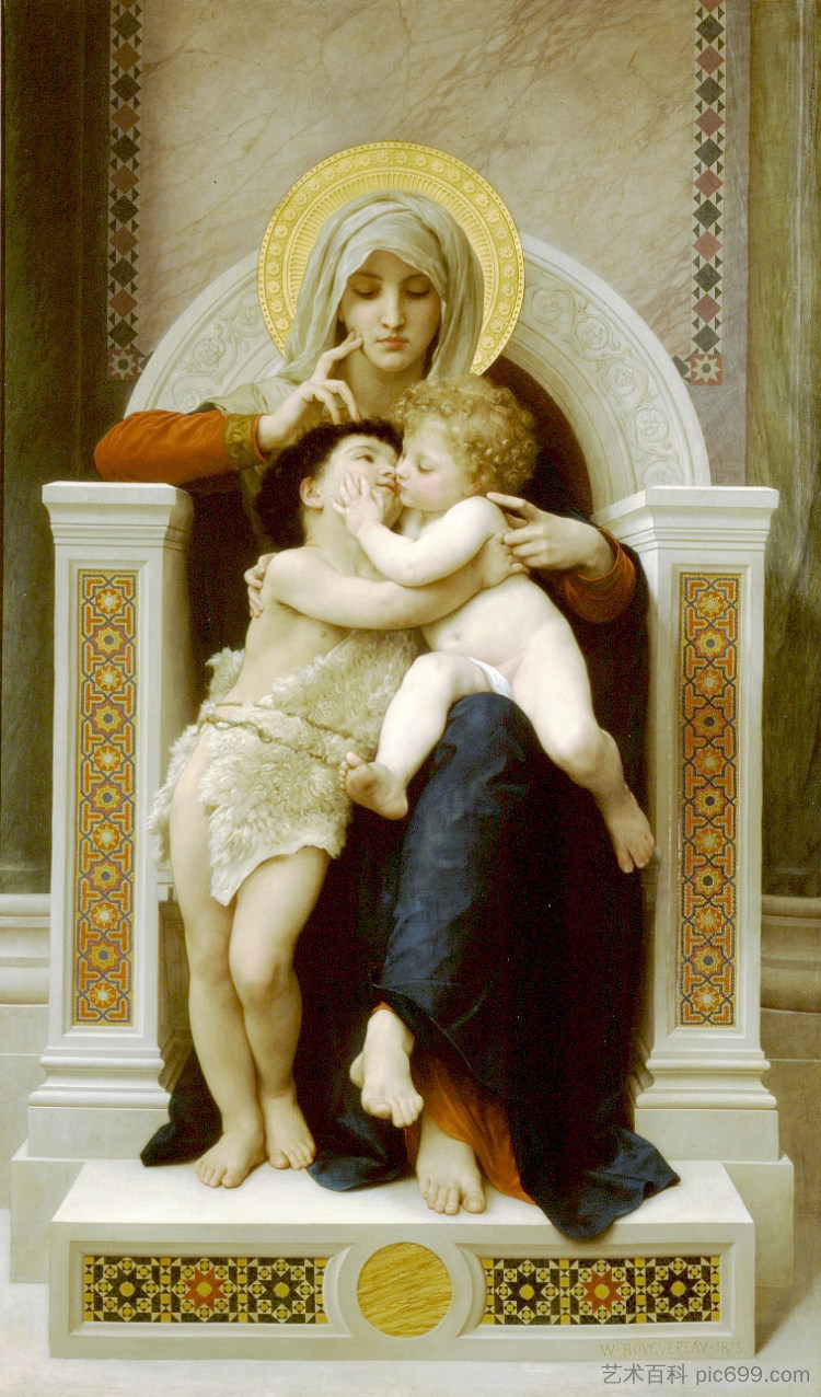 圣母、耶稣和圣约翰浸信会 The Virgin, Jesus and Saint John Baptist (1875)，威廉·阿道夫·布格罗