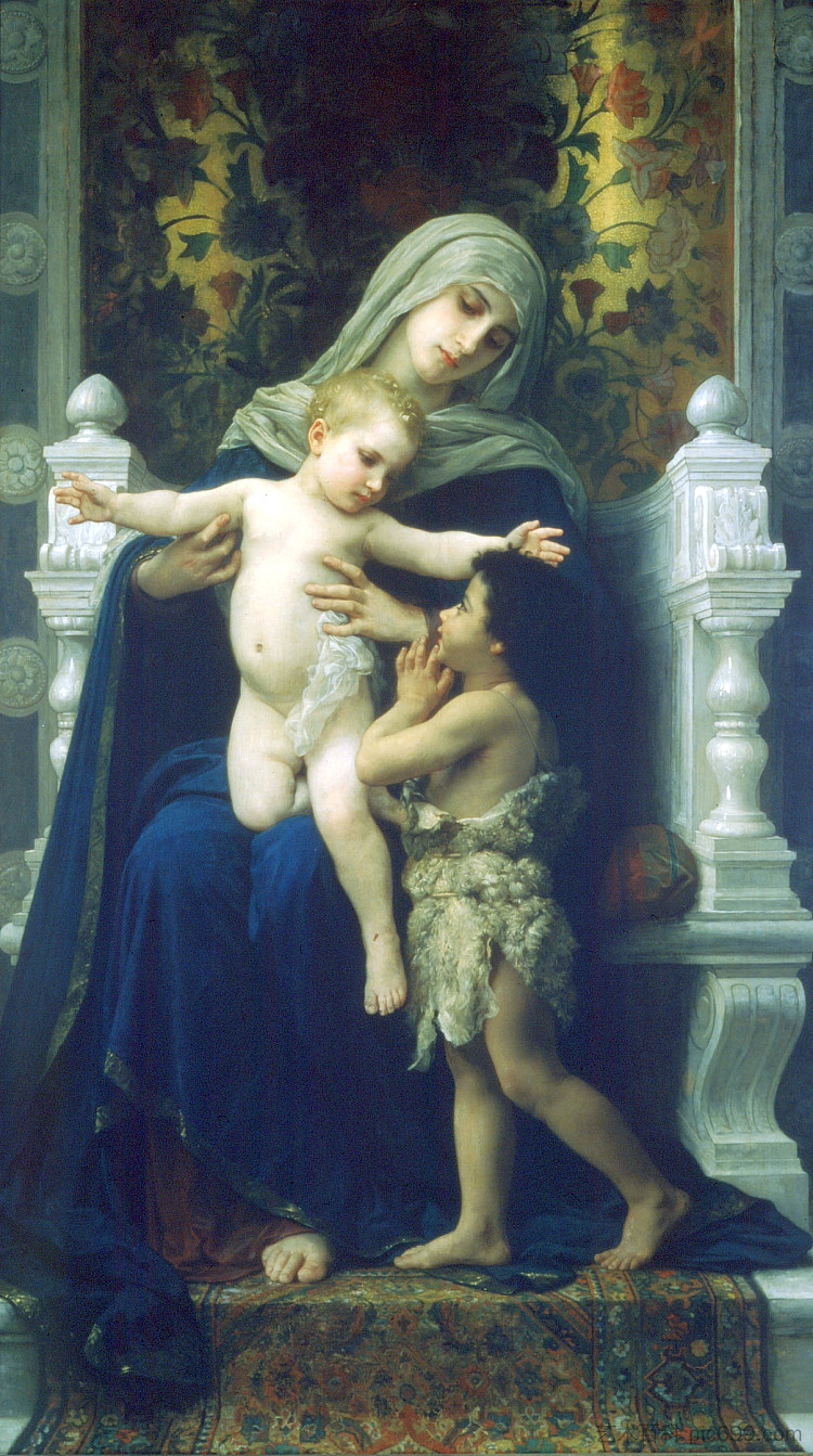 圣母、耶稣和圣约翰浸信会 The Virgin, Jesus and Saint John Baptist (1881)，威廉·阿道夫·布格罗