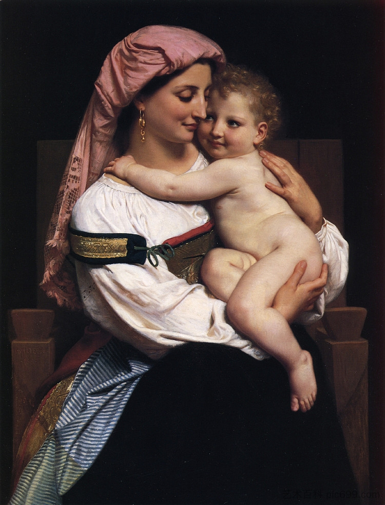 切尔瓦拉的女人和她的孩子 Woman of Cervara and her child (1861)，威廉·阿道夫·布格罗