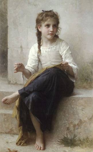 年轻女孩缝纫 Young Girl Sewing，威廉·阿道夫·布格罗