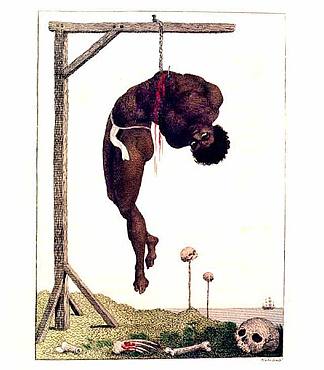 一个被肋骨活活吊死在绞刑架上的黑人 A Negro Hung Alive by the Ribs to a Gallows (1796)，威廉·布莱克