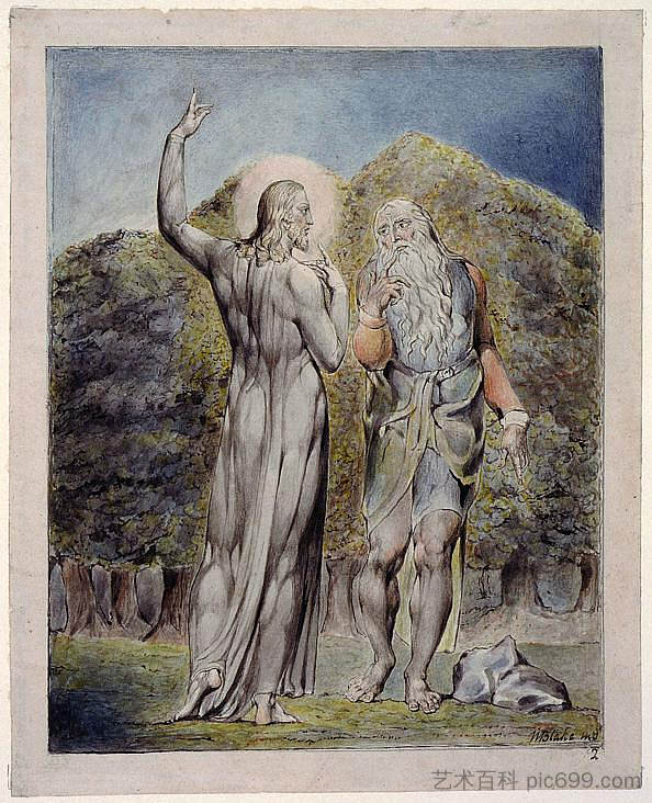 基督被撒旦诱惑把石头变成面包 Christ Tempted by Satan to Turn the Stones to Bread (1815 - 1819),威廉·布莱克