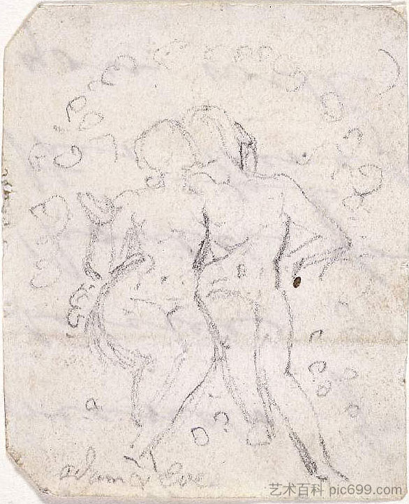 撒旦看亚当和夏娃的爱的素描 Sketch for Satan Watching the Endearments of Adam and Eve，威廉·布莱克