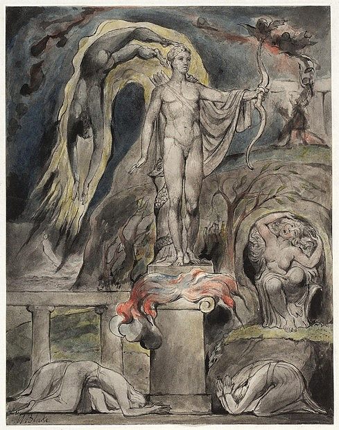 阿波罗神殿：弥尔顿在基督诞生早晨的赞美诗 The Shrine of Apollo: Milton's Hymn on the Morning of Christ's Nativity (1815)，威廉·布莱克