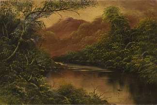 河流场景与树木和山脉 River Scene with Trees and Mountains，威廉·柯林斯