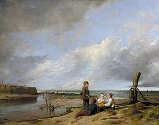 克罗默的虾男孩，诺福克 Shrimp Boys at Cromer, Norfolk (1815)，威廉·柯林斯