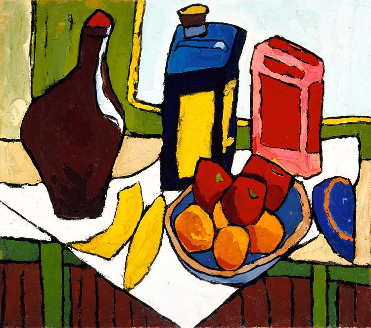 静物--水果，瓶子 Still Life--Fruit, Bottles (1939)，威廉·H·约翰逊