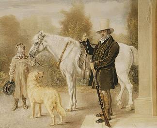一个运动员和一个男孩，一匹小马和一只狗 A Sportsman with a Boy, a Pony and a Dog (1827)，威廉·亨利·亨特