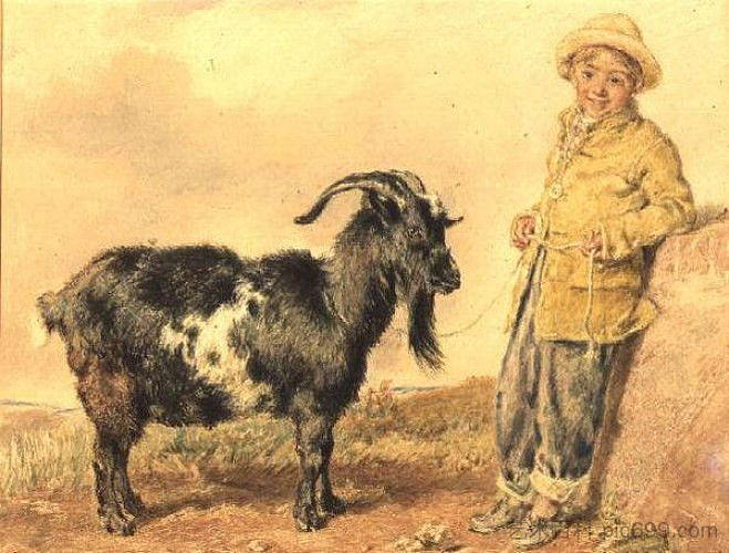 男孩和山羊 Boy and goat (1836)，威廉·亨利·亨特