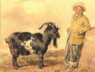 男孩和山羊 Boy and goat (1836)，威廉·亨利·亨特