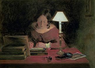在灯光下写作的女孩 Girl writing by lamplight (c.1850)，威廉·亨利·亨特