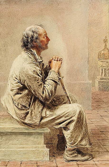 质朴的虔诚 Rustic devotion (c.1840)，威廉·亨利·亨特
