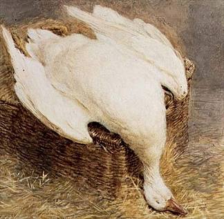 一只死鹅的静物与篮子 Still Life of a dead goose with a Basket (1835)，威廉·亨利·亨特
