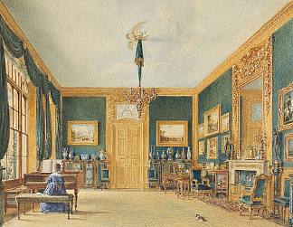 卡西奥伯里埃塞克斯伯爵的绿色客厅 he Green Drawing Room of the Earl of Essex at Cassiobury (1823)，威廉·亨利·亨特