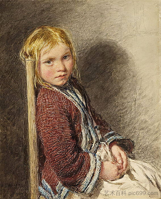 害羞的保姆 The shy sitter (c.1840)，威廉·亨利·亨特