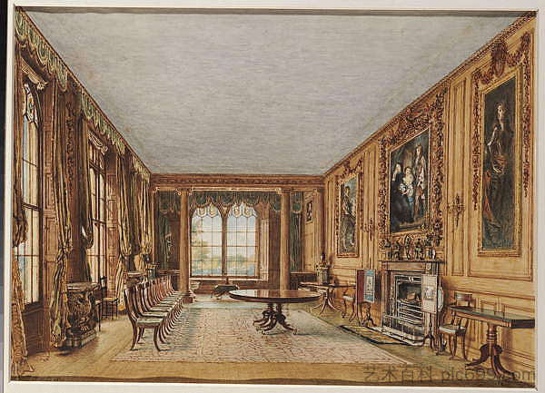 卡西奥伯里埃塞克斯伯爵的冬季餐厅 The Winter Dining Room of the Earl of Essex at Cassiobury (1821)，威廉·亨利·亨特