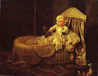 杰拉德·安妮·爱德华兹在他的摇篮里 Gerard Anne Edwards in His Cradle (1733)，威廉·荷加斯