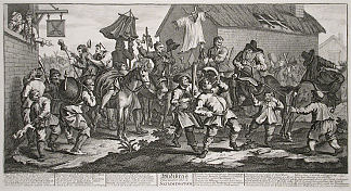 Hudibras Encounters the Skimmington，选自塞缪尔·巴特勒（Samuel Butler）的“Hudibras” Hudibras Encounters the Skimmington, from ‘Hudibras’, by Samuel Butler (1726)，威廉·荷加斯