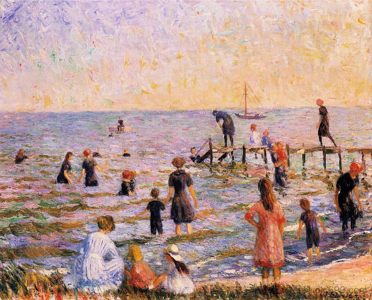 在长岛贝尔波特洗澡 Bathing at Bellport, Long Island (1912; United States  )，威廉·詹姆斯·格莱肯斯