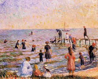 在长岛贝尔波特洗澡 Bathing at Bellport, Long Island (1912; United States                     )，威廉·詹姆斯·格莱肯斯