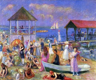 海滩风光，新伦敦 Beach Scene, New London (1918; United States                     )，威廉·詹姆斯·格莱肯斯