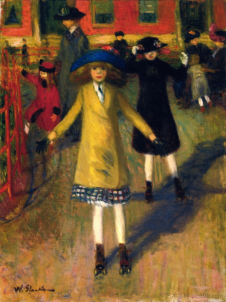 女孩轮滑,华盛顿广场 Girl Roller-Skating, Washington Square (1914),威廉·詹姆斯·格莱肯斯
