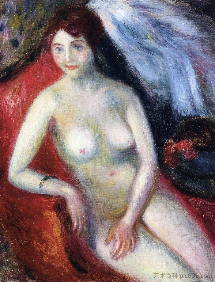 红色沙发上的裸体 Nude on a Red Sofa (c.1910; United States  )，威廉·詹姆斯·格莱肯斯