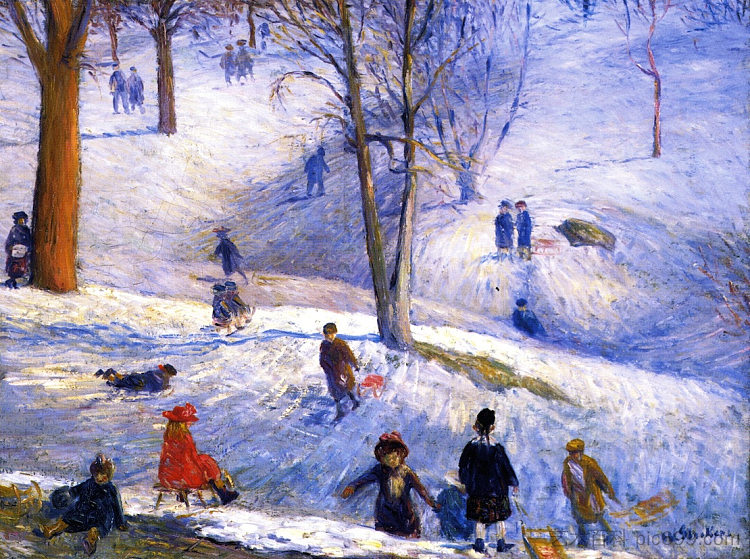 滑雪 Sledding (1912)，威廉·詹姆斯·格莱肯斯