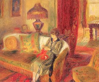 艺术家的妻子针织 The Artist’s Wife Knitting (1920; United States                     )，威廉·詹姆斯·格莱肯斯