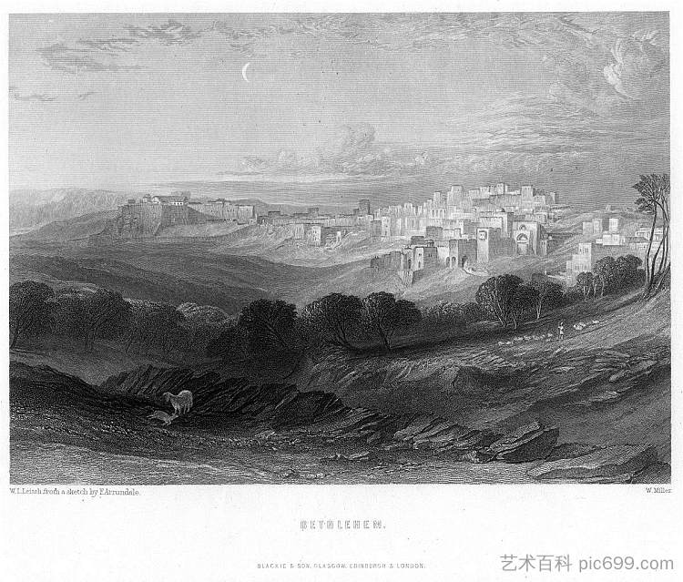 威廉·米勒在莱奇之后的伯利恒雕刻 Bethlehem engraving by William Miller after Leitch (1866)，威廉·莱顿·里奇