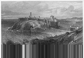 皮尔城堡，马恩岛，威廉·米勒在莱奇之后雕刻 Peel Castle, Isle of Man, engraving by William Miller after Leitch (1845)，威廉·莱顿·里奇