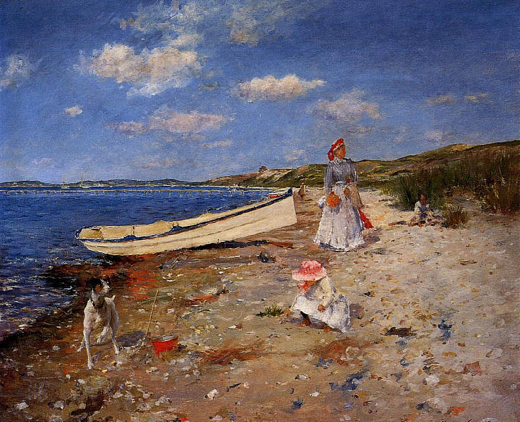 辛尼科克湾的阳光明媚的一天 A Sunny Day at Shinnecock Bay (1892)，威廉·梅里特·切斯