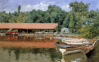 船屋，展望公园（又名湖上的船，展望公园） Boat House, Prospect Park (aka Boats on the Lake, Prospect Park) (1887)，威廉·梅里特·切斯