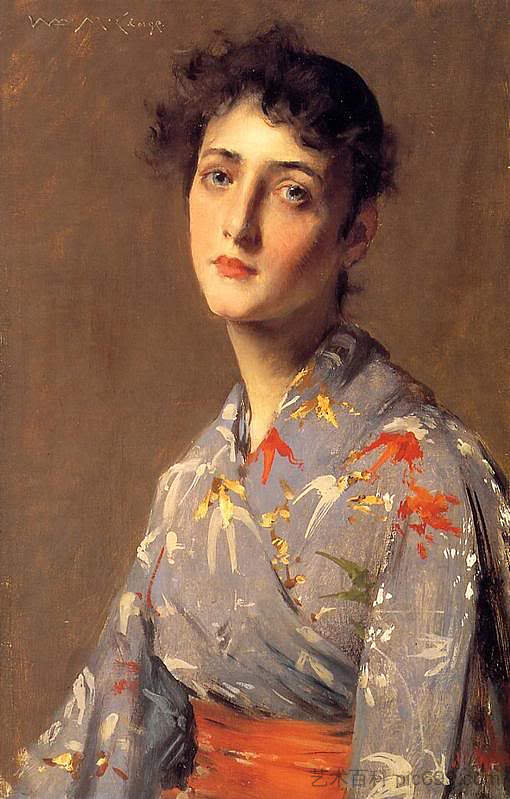 穿日本和服的女孩 Girl in a Japanese Kimono,威廉·梅里特·切斯