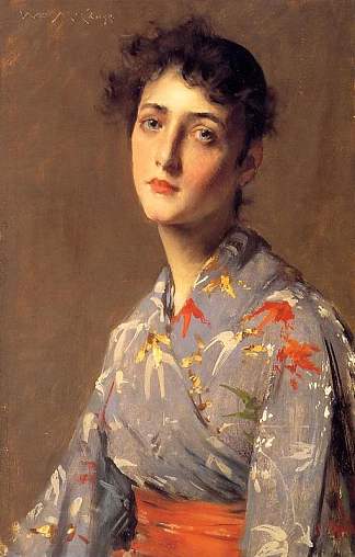 穿日本和服的女孩 Girl in a Japanese Kimono，威廉·梅里特·切斯