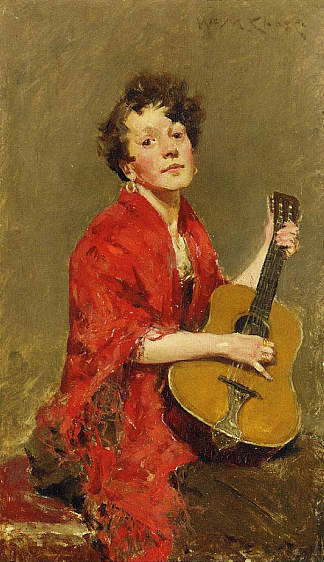 女孩与吉他 Girl with Guitar (c.1886)，威廉·梅里特·切斯