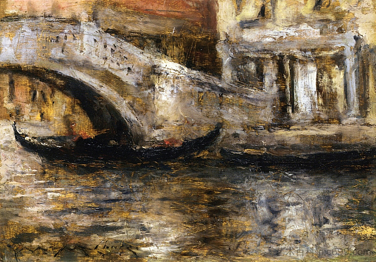 威尼斯运河沿线的贡多拉（又名威尼斯贡多拉） Gondolas along Venetian Canal (aka Gondola in Venice) (1913)，威廉·梅里特·切斯