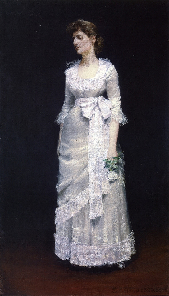 白礼服女郎 Lady in White Gown (c.1885)，威廉·梅里特·切斯