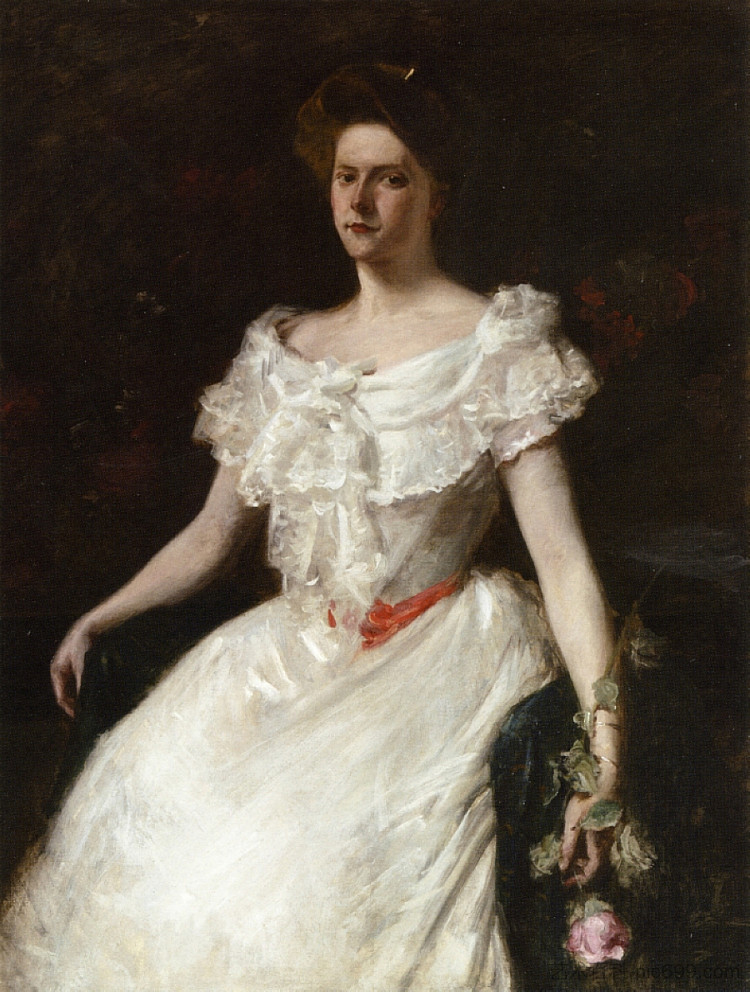 拿玫瑰的女士 Lady with a Rose (c.1901)，威廉·梅里特·切斯