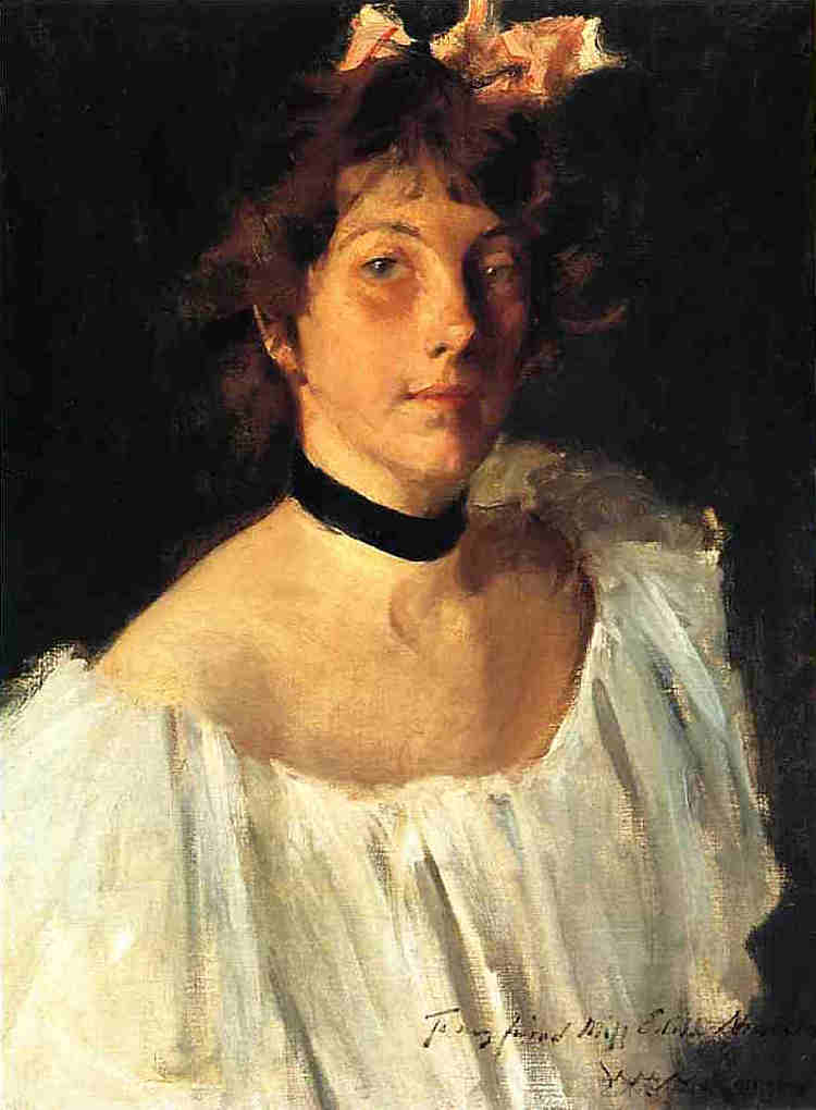 穿白裙的女士肖像（又名伊迪丝纽博尔德小姐） Portrait of a Lady in a White Dress (aka Miss Edith Newbold) (1892)，威廉·梅里特·切斯