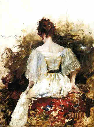 一个女人的肖像 – 白色连衣裙 Portrait of a Woman – The White Dress (1888 – 1890)，威廉·梅里特·切斯