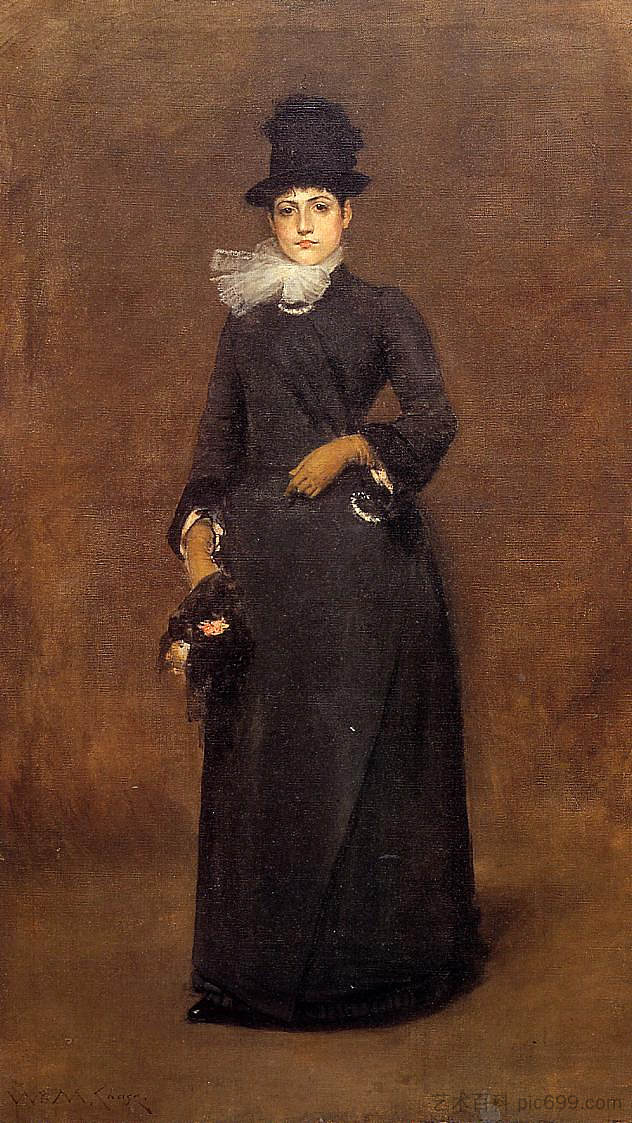准备散步 比阿特丽斯·克拉夫·巴赫曼 Ready for a Walk Beatrice Clough Bachmann (c.1885),威廉·梅里特·切斯