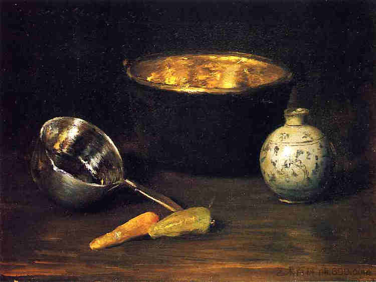 静物与胡椒和胡萝卜 Still Life with Pepper and Carrot (c.1900)，威廉·梅里特·切斯