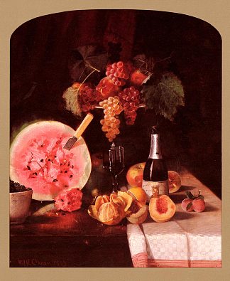 静物与西瓜 Still Life With Watermelon (1869)，威廉·梅里特·切斯