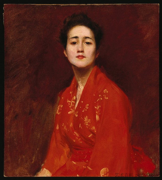 日本服装少女研究 Study of Girl in Japanese Dress (1895)，威廉·梅里特·切斯