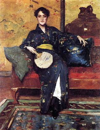 蓝色和服，又名穿蓝色和服的女孩 The Blue Kimono, aka Girl in Blue Kimono (c.1898)，威廉·梅里特·切斯