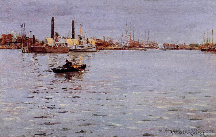 东河 The East River (1886)，威廉·梅里特·切斯