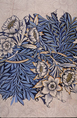 郁金香和柳树靛蓝放电木版印花面料设计 Design for Tulip and Willow indigo-discharge wood-block printed fabric (1873)，威廉·莫里斯