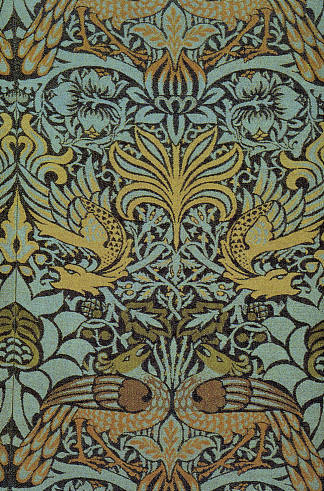 孔雀龙织羊毛家具面料 Peacock and Dragon woven wool furnishing fabric (1878)，威廉·莫里斯