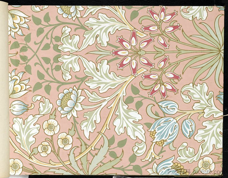 壁纸 - 风信子，图案 #480 Wallpaper - Hyacinth, pattern #480 (1917)，威廉·莫里斯